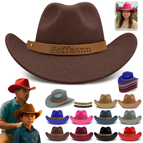 Custom Toddler Cowboy Hat, Western Hat for Kids, Personalized Name Leather Hatband Cowgirl Hats Baby Boys Girls Women Men