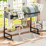 ADBIU Over The Sink Dish Drying Rack (Expandable Height and Length) Snap-On Design 2 Tier Large Dish Rack