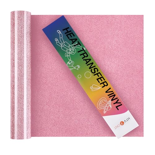 Image of HTVRONT Pink Glitter HTV Vinyl Roll, 12 x 15FT | Heat Transfer Vinyl for Shirts, Glitter Iron on Vinyl, For All Cutting Machines, Easy to Cut