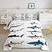 Erosebridal Cartoon Shark Comforter Set Full,Coastal Animal Bedding for Kids Boys,Shark Species Bedding Comforter Sets,Ocean Marine Fish Duvet Insert with 2 Pillowcases Lightweight