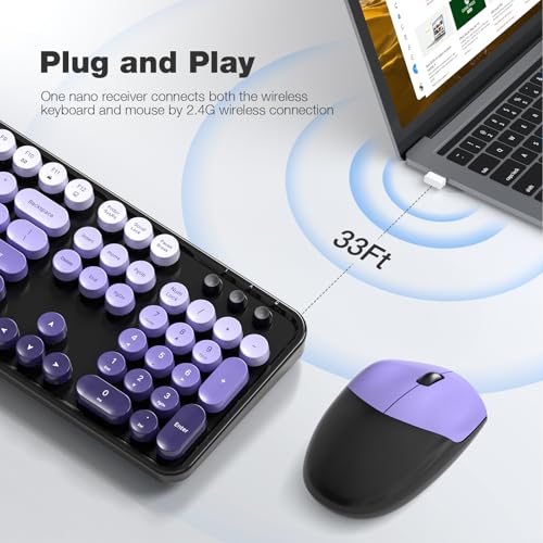 Image of KNOWSQT Wireless Keyboard and Mouse Combo - Black-Purple Colorful 2.4G Typewriter Full-Size Cute Keyboards - USB Receiver Plug and Play, for Computer, PC, Laptop, Desktop, Windows