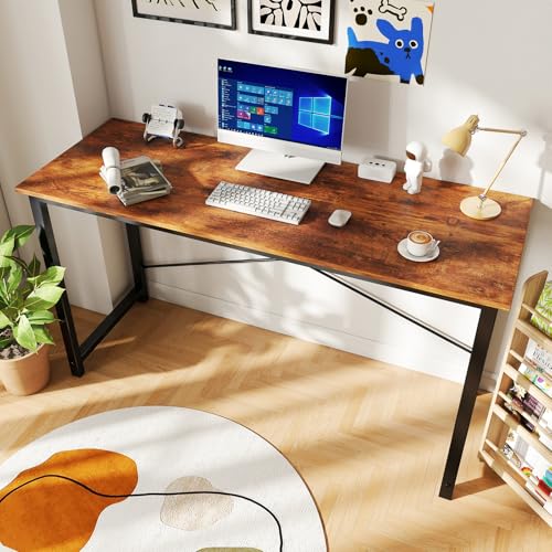Image of DUMOS 55 Inch Office Computer Desk Modern Simple Style Writing Study Work Table for Home Bedroom - Wood Brown