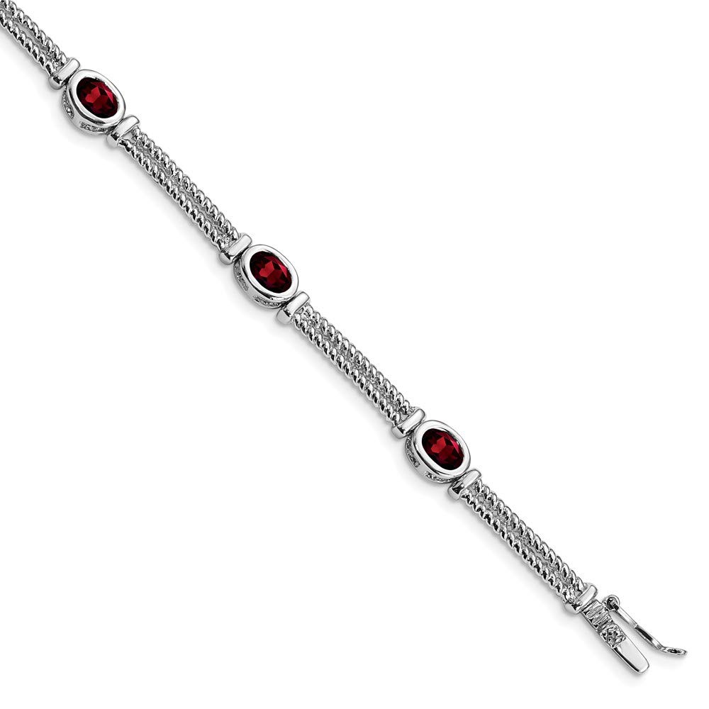 Solid 925 Sterling Silver Garnet January Red Gemstone Bracelet 8.5"