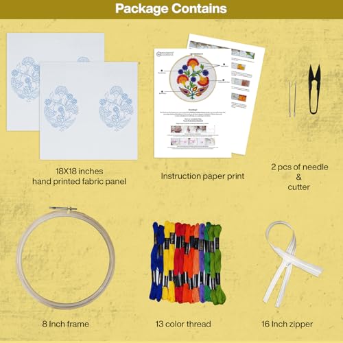 Image of Embroiderymaterial DIY Embroidery Cushion Cover Embroidery Kit for Beginners with Paisley Flower Design Cross Stitch Decorative Pillow Covers, Hand Embroidery Craft Kit for Home Decor (2PC, 16x16)