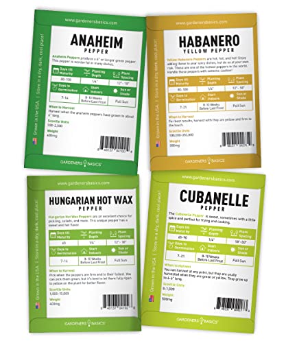 Pepper Seeds For Planting 8 Varieties Pack, Jalapeno, Habanero, Bell Pepper, Cayenne, Hungarian Hot Wax, Anaheim, Serrano, Cubanelle Heirloom Seeds For Planting In Garden Non Gmo Gardeners Basics #TOP5