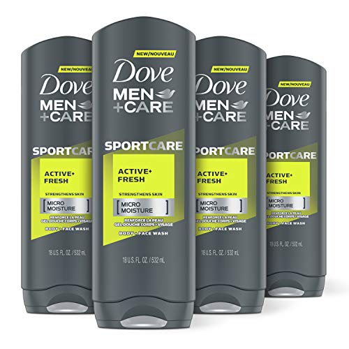 DOVE MEN + CARE Sport Body and Face Wash for Fresh, Clean Skin Active and Fresh Effectively Washes Away Bacteria While Nourishing Your Skin 18 oz 4 Count