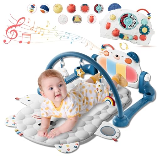 Image of Baby Play Gym Mat, Kick and Play Piano Mat for Babies, Infant Tummy Time Activity Playmat with 5 Detachable Toys, Easy to Install & Clean