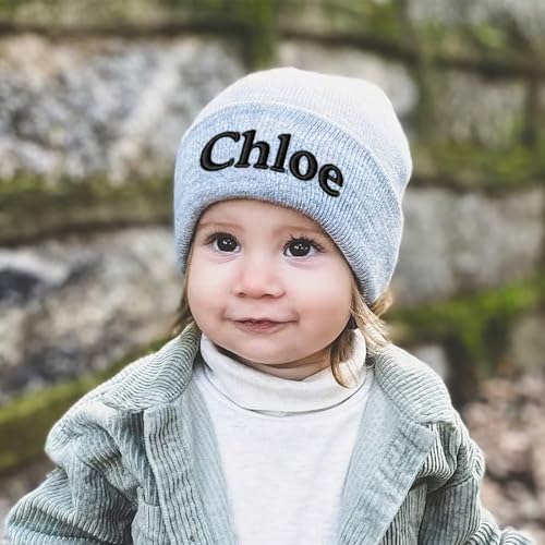 Custom Grey Beanie Hats for Baby Girls Boys - Personalized Embroidered Beanies with Name for Kids Teens Adults2