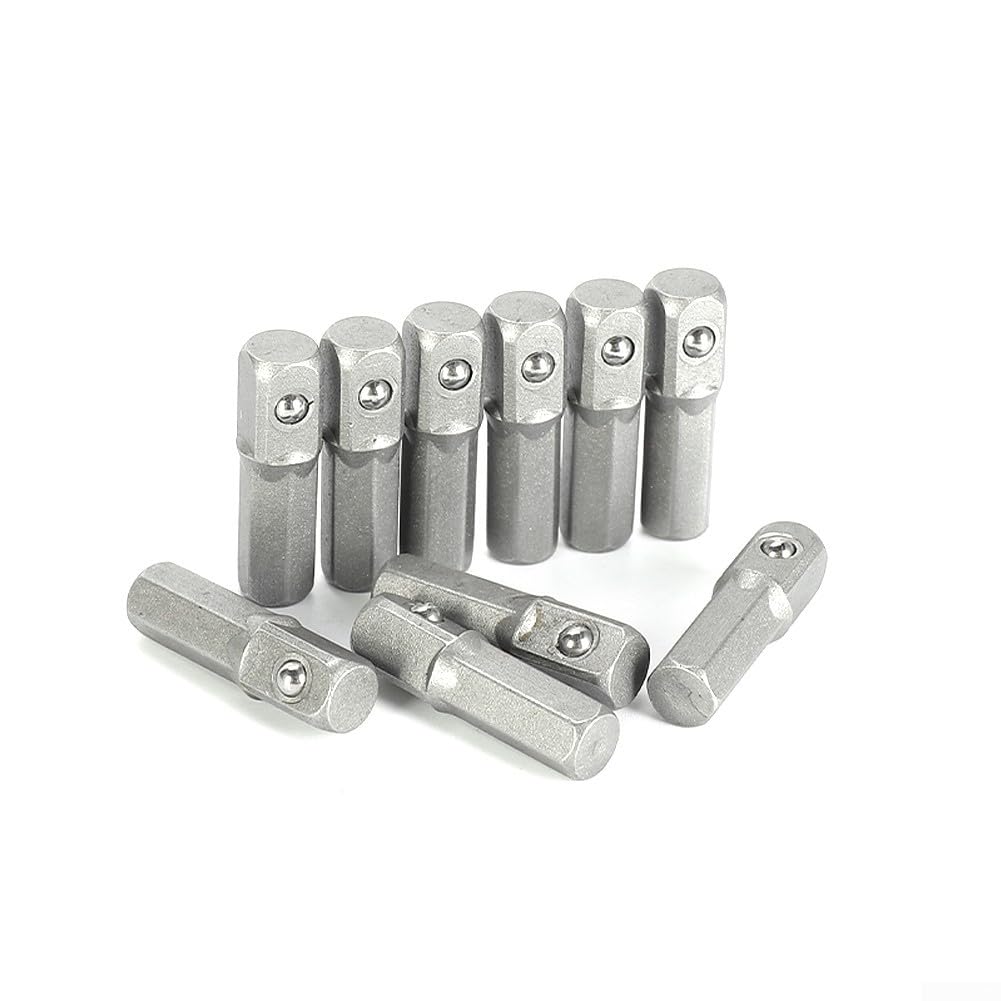 Set di adattatori per bussola, 10 pezzi, con codolo esagonale da 6,35 mm a 1/4", convertitori per utensili elettrici e trapani, 25 mm