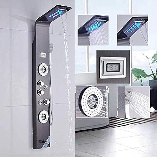 Panel de ducha negro LED de acero inoxidable con 3 manijas y 5 funciones miniatura 1
