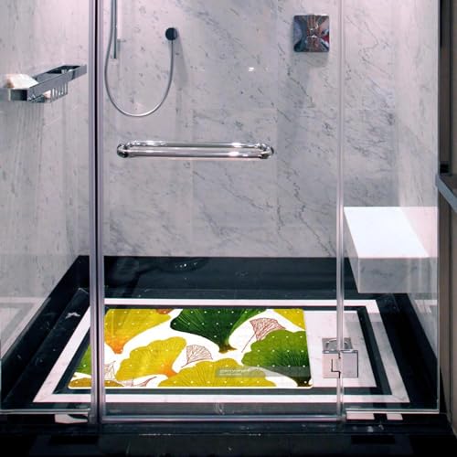 Tapete de PVC para bañera extra largo Art Colorful con diseño de ginkgo 7
