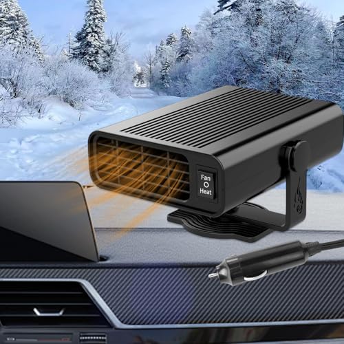 Foreverup Auto Heizlüfter, 2 in 1 Auto Heizung, 12V 120W Tragbare Autoheizung, 360° Drehbar Auto Defroster Demister mit Zigarettenanzünder-Stecker, für Autoheizung und Entfrostung (Schwarz)