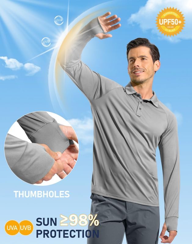 Miniatura 2 de Pudolla - Camiseta de manga larga para hombre, polo de golf, UPF 50+, ligera, con protección solar, fresca, SPF, para senderismo