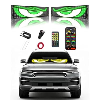 Devil Eyes Light for Windshield: 23.4"x4.7" LED Sign with APP & Remote Control - 5V USB Programmable Digital Lighting Display, Cool Decor for Cars, SUVs & Trucks (2 Pcs)
