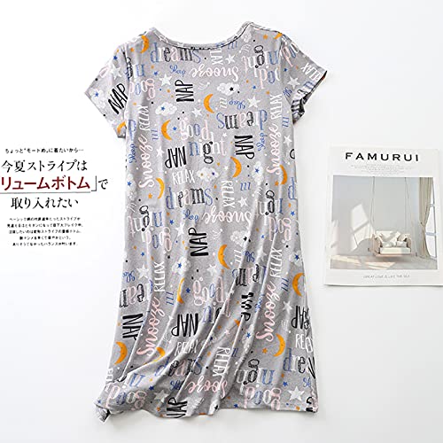 Lu's Chic Women's Short Sleeve Nightgown Cute Sleepwear Soft Short Loungewear Cartoon Nighty Summer Sleep Shirt Night Lounge Dress Casual Crewneck Grey X-Large #TOP1