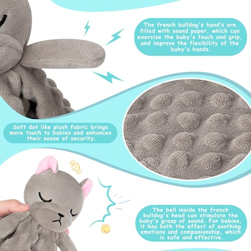 Image of Loveys for Babies,Kawaii French Bulldog Baby Security Blanket for Newborn Infant Toddler Snuggle Toy Stuffed Animal,Lovey Dog Security Blankets Baby Gifts Unisex Birthday,Gray 11in