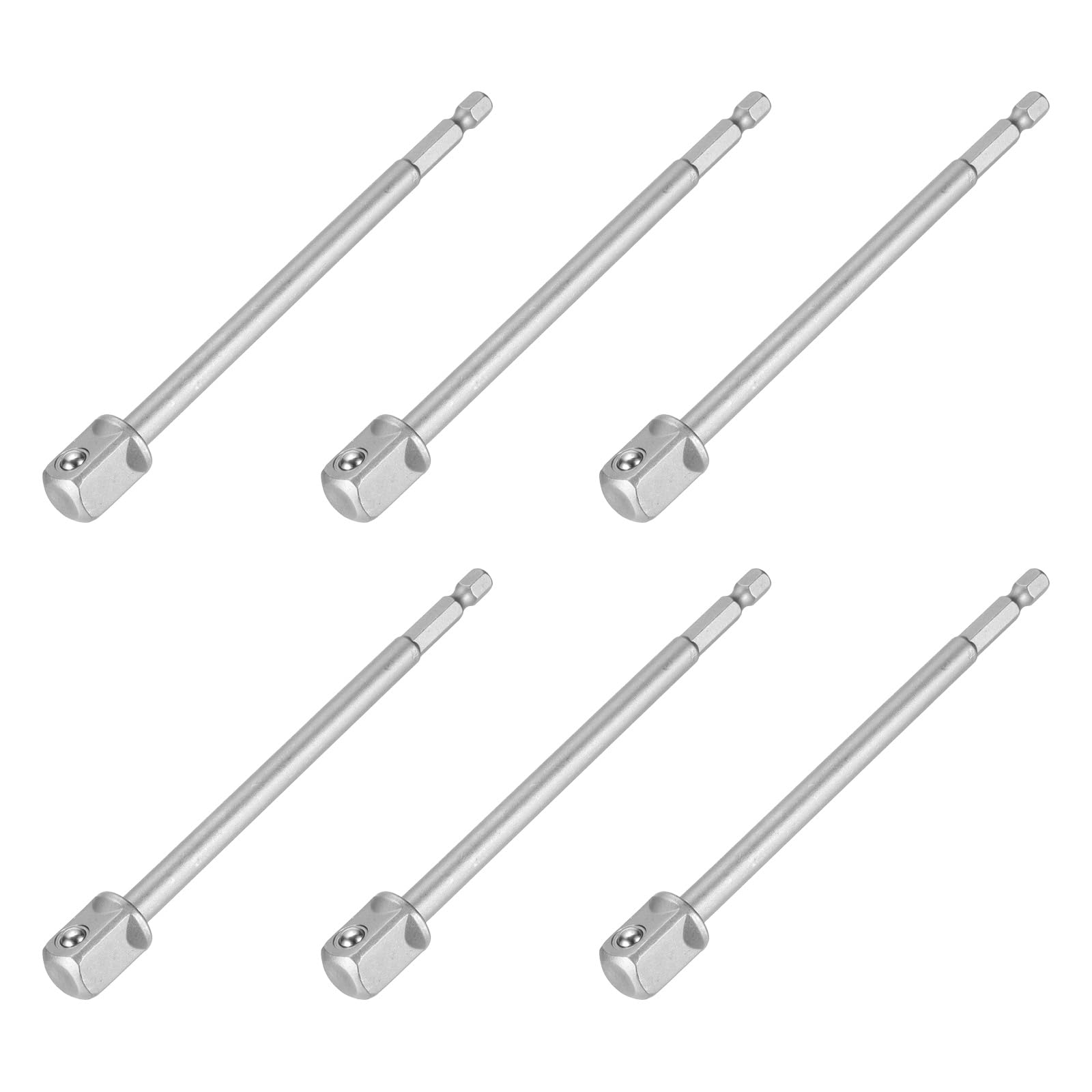 sourcing map 6pcs Impact Socket Adapter 1/2" Square Drive 1/4" Hex Shank 6" Long Extension Bit for Axle Nut Driver Drill Socket Sets