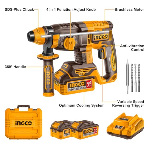 Image of INGCO Cordless Rotary Hammer with 2 Pcs 4.0Ah Battery 1 Pcs Charge CRHLI212282