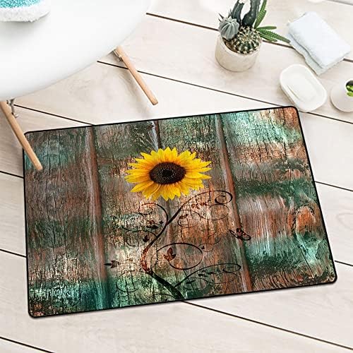 Sunflower Butterfly Inlet Outdoor Door mat, Vintage Board Floral, Door mat is odorless and Durable, W19.7 x L31.5 Inch, Brown