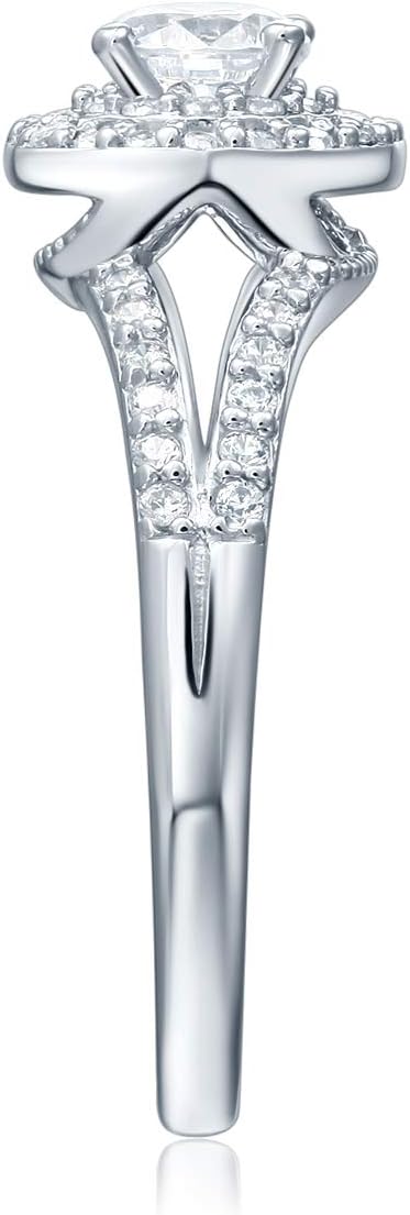 Wellingsale Ladies Solid 14k White Gold Polished CZ Cubic Zirconia Round Cut Halo Engagement Ring