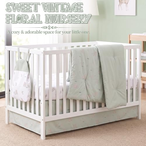 Image of Hahafelt 4 Pieces Crib Bedding Set for Girls and Boys, Soft Baby Bedding Set Including Crib Skirt, Comforter, Sheet and Diaper Stacker for Nursery(Elephant Theme)