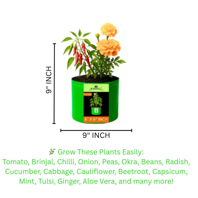 Image of Kingwell grow bags 9x9 inches pack of 20 Grow Bag For Terrace Garden Leafy Vegetable Plant Grow Bags Fruits Growing Containers For terrace Gardening
