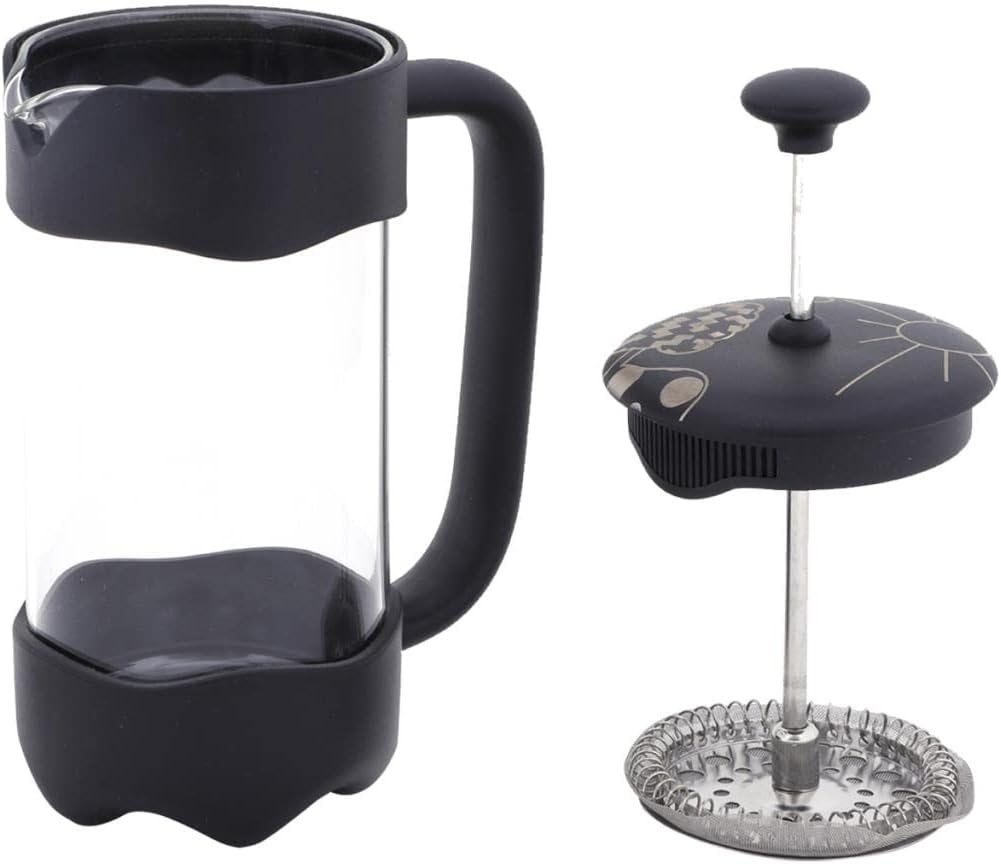 Any Morning French Press Coffee Maker,Tea & Coffee Press with Triple Stainless Steel Filter, Small French Press Coffee Brewer for Camping and Travel, Borosilicate Glass, 20 Oz, Black