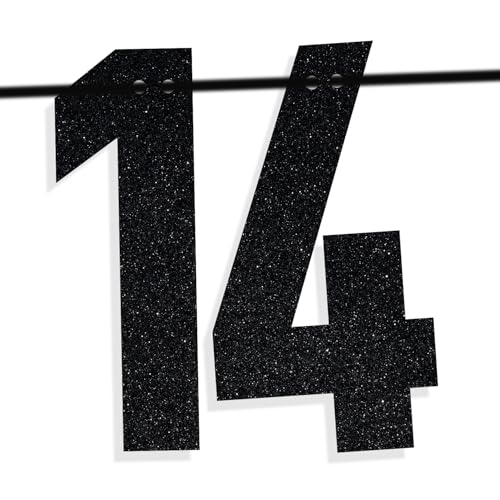 Image of Black Glitter Holy Shit You're 14 Banner, Happy 14th Birthday /Level 14 Unlocked, Funny 14th Birthday Party Decorations Supplies