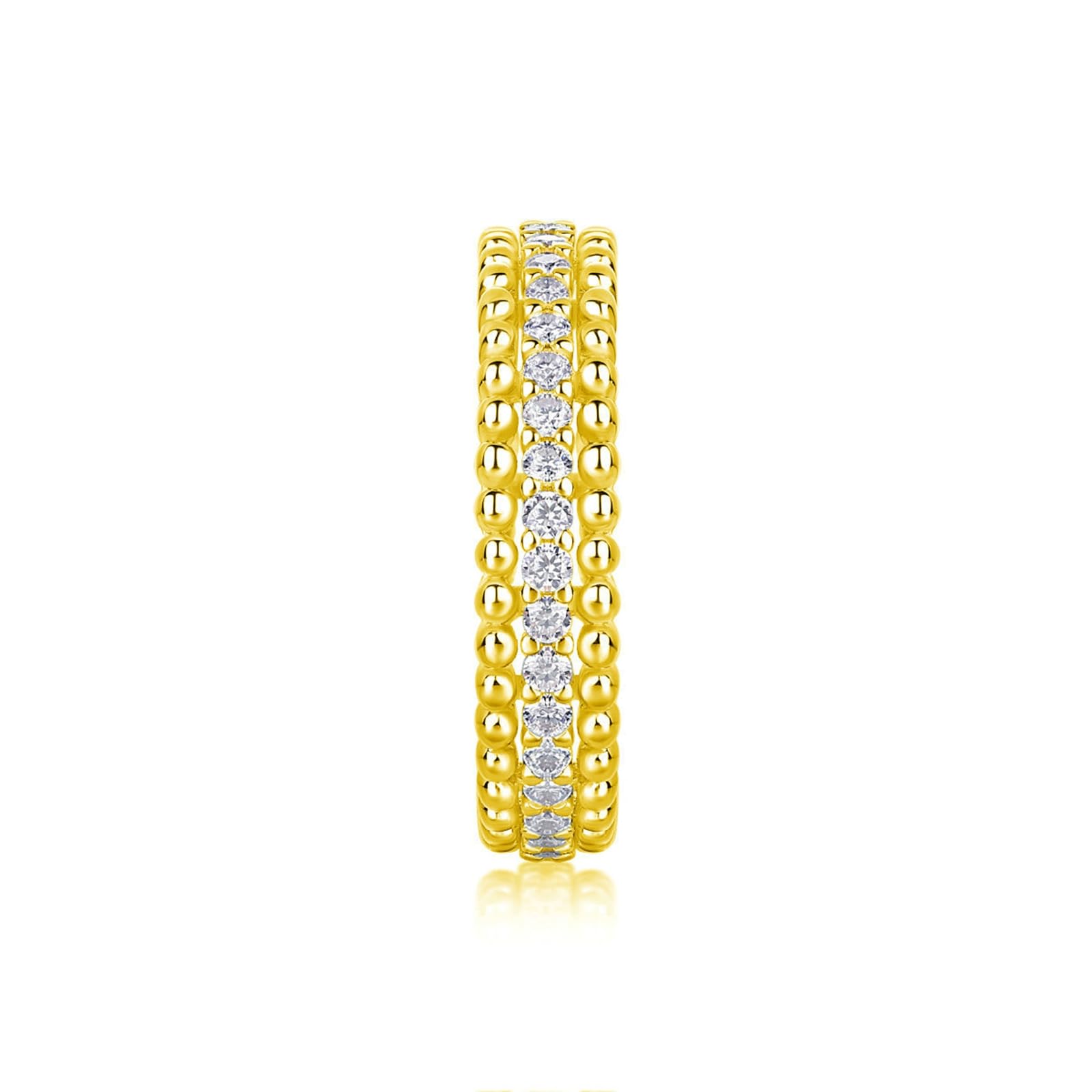 Anillo de compromiso de oro real de 9 quilates para mujer, pavé de moissanita, anillo de tres filas personalizado