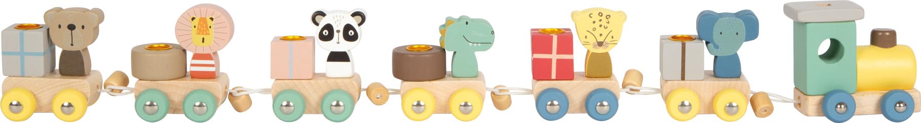 small Foot Geburtstagszug Tiere aus Holz, mit Zahlen-Lokomotive, 6 Waggons mit Tierfiguren, Zahlensteckern 1–9, Deko für Kindergeburtstage, 12626