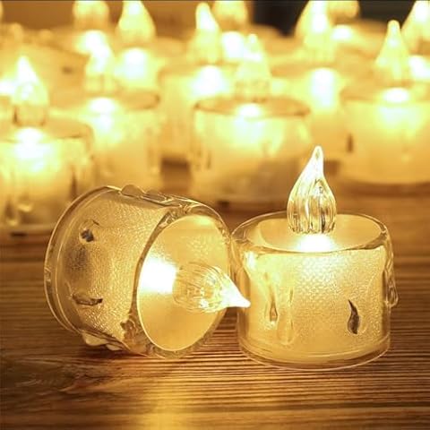 SupBri 24 Pack Flameless Tea Lights Candles Battery Operated, Crystal Led Tealight Candles,Votive Candles Electric Fake Candles for Valentines Halloween Christmas Cover