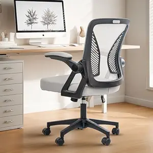 DROGO Premium Ergonomic Office Chair for Work from Home, High Back Computer Chair with Flip Up Armrest, Breathable Mesh, Rocking, Adjustable Seat, Winged Back | Mesh Chair for Office (Black/Grey)