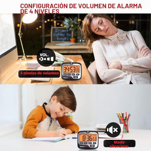 Miniatura 5 de Thermopro Tm01 Temporizador De Cocina Digital Con Cuenta Regresiva Y Cronómetro Reloj Temporizador Magnético Con Alarma Sonora Ajustable Y Pantalla Lcd Gran Retroiluminación