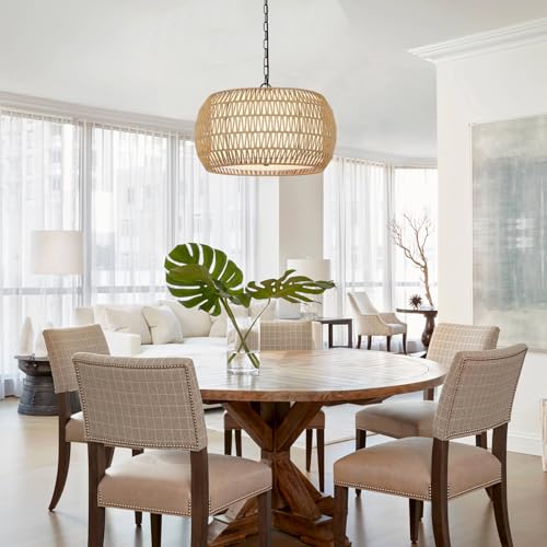 Pauful 230313A1 Rattan Farmhouse Chandelier Light Fixtures, 5-Lights Boho Large Pendant Light,Hand Woven Chandeliers For Dining Room thumb #7