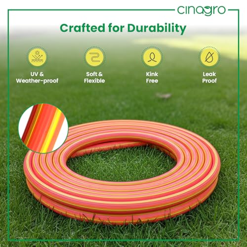 Image of Cinagro 15 Meter, 0.5 Inch PVC Premium Hose Pipe for Garden, Multicolour | With Tap Adapter, 3 Clamps, Heavy Duty, Flexible, Car Wash, Garden Watering