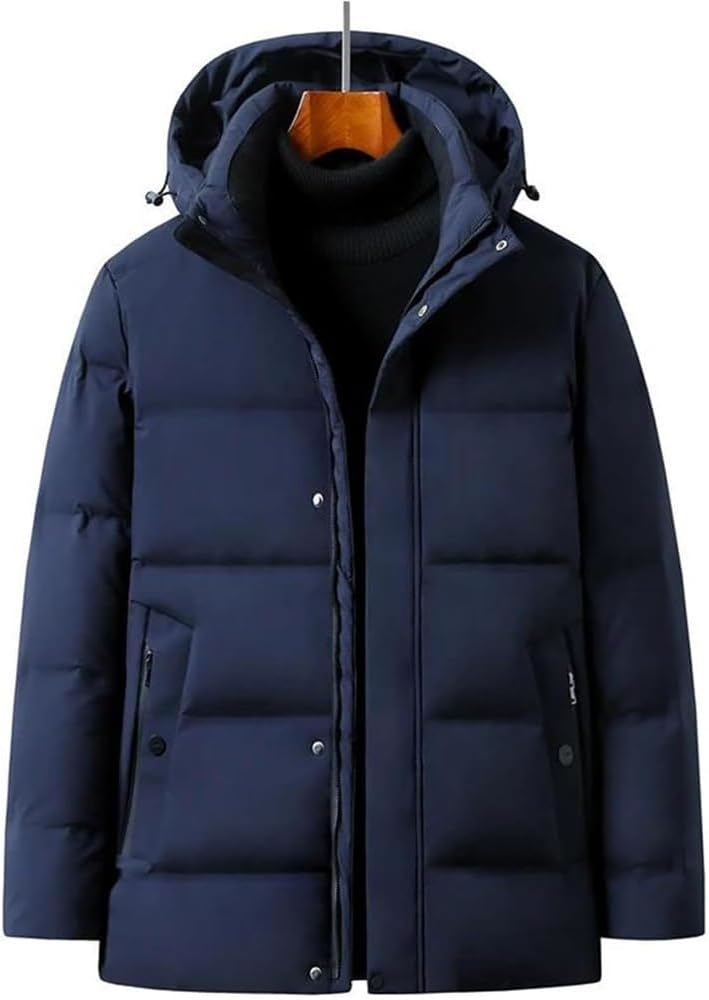 Men’s Windproof Hooded Down Puffer Jacket Lightweight Loose Fit Winter Parka for Outdoor Travel and Casual Wear