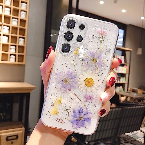 Coque Samsung S23 Ultra avec de véritables fleurs pressées main premium