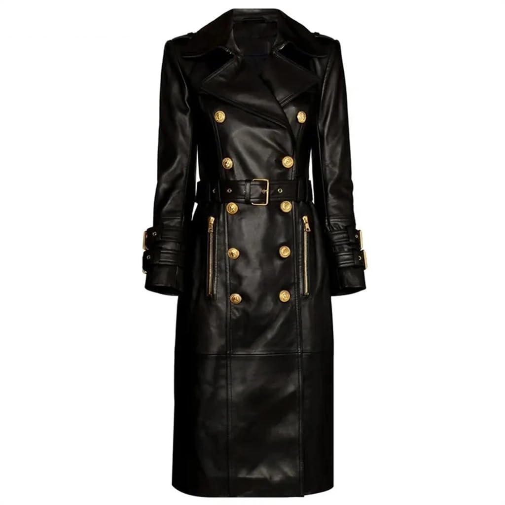 Winter Breasted Black Long Coat Ladies Street Womens Trench With Belt