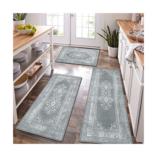 HEBE Boho Kitchen Rugs Sets of 3 Non Slip Rubber Kitchen Mats for Floor Waterproof Kitchen Rugs and Mats Farmhouse Kitchen Area Rug Floor Carpet Runner Rugs for Hallway Laundry Room