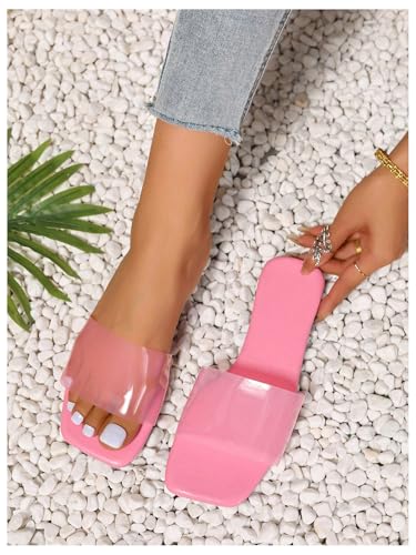 Image of Verdusa Clear Sandals For Women Square Toe Slides Summer Slip On Beach Flat Sandals