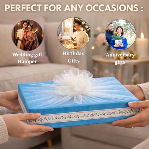 Image of SATYAM KRAFT 6 Pcs Multipurpose Decorative Folding Gift Box | Premium Paper Tray with Net for Wedding Return Gifts, Shaadi /Marriage, Anniversary, Hampers, Festive Gift Packaging (Sky Blue)