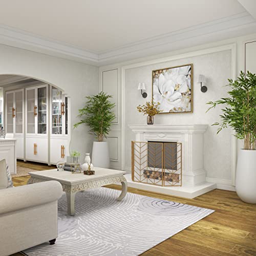 Deco 79 Metal Geometric Foldable Mesh Netting 3 Panel Fireplace Screen With Chevron Pattern, 52" X 1" X 31", Gold #TOP5