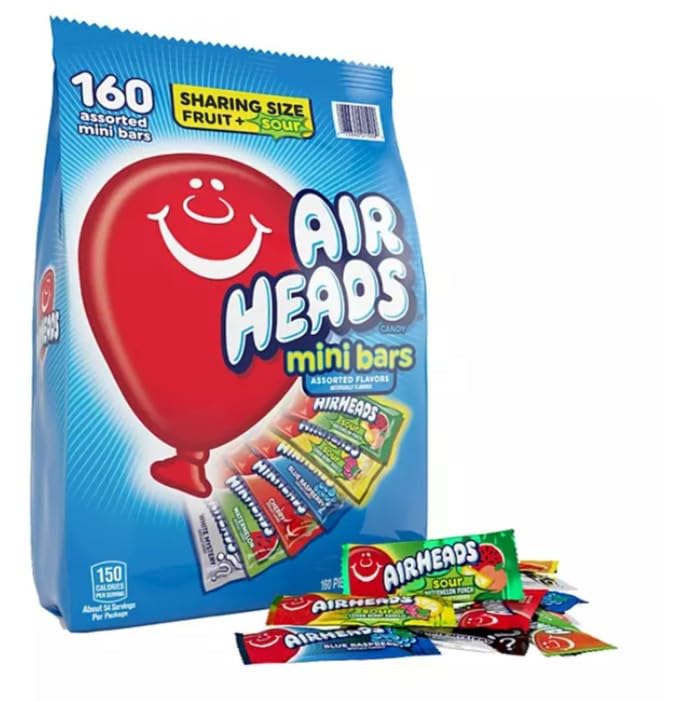 Airheads Candy, Assorted Mini Bars, Fruit & Sour Flavors - 160 Count