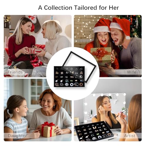 Image of Wudygirl Jewelry Organizer 30 Grid Jewelry Tray with Lid Earring Holder Organizer for Women Ring Earring Bracelet Holder Storage (Pu Black)