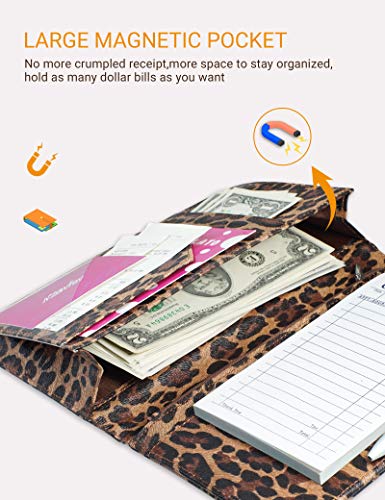 image for Mymazn Server Book for Waitress Book with Zipper Pocket, 5x9 Leopard M