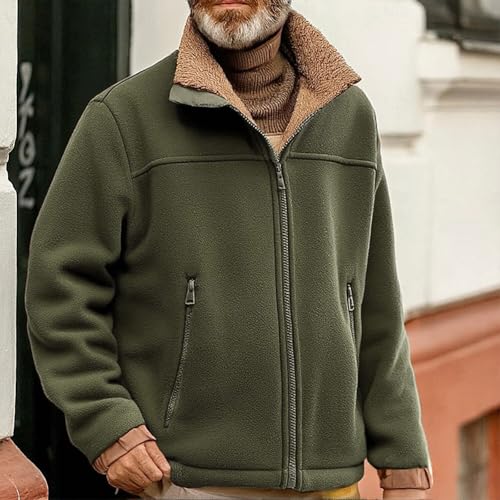 Men's Winter Coats Thicken Fleece Lined Zip Up Big and Tall Vintage Sherpa Hunting Long Sleeve Plush Warm Streetwear2