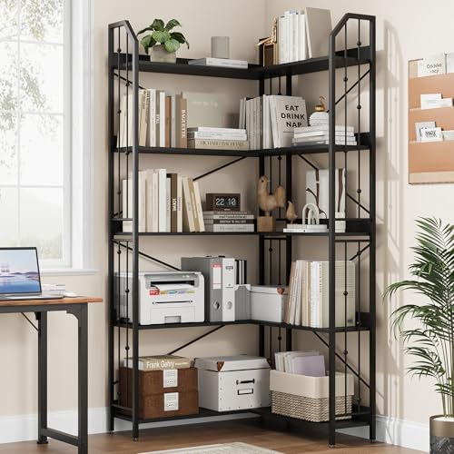 SLEKVERSA Industrial Corner Bookshelf 72", 5-Tier L-Shape Bookcase with Beaded Detail, Space-Saving Large Corner Shelf for Living Room, Bedroom, Office - image 3