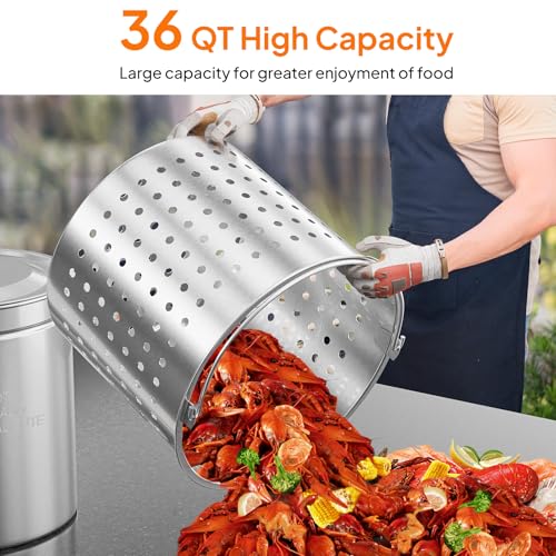 image for ROVSUN 36QT Stainless Steel Seafood Boil Pot with Strainer Basket, Lid