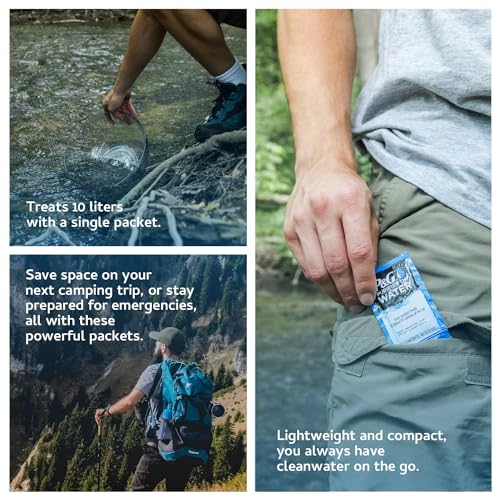 Image of P&G Purifier of Water Portable Water Purifier Packets. Emergency Water Filter Purification Powder Packs for Camping, Hiking, Backpacking, Hunting, and Traveling. (4 Packets)