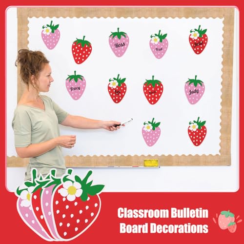 MixTeach 48 Pieces Strawberry Cutouts Summer Berry Paper Cutouts Strawberry Shape Die Cuts Bulletin Board Decorations Fruit Wall Decals for Classroom Back to School DIY Craft Projects Party Supplies